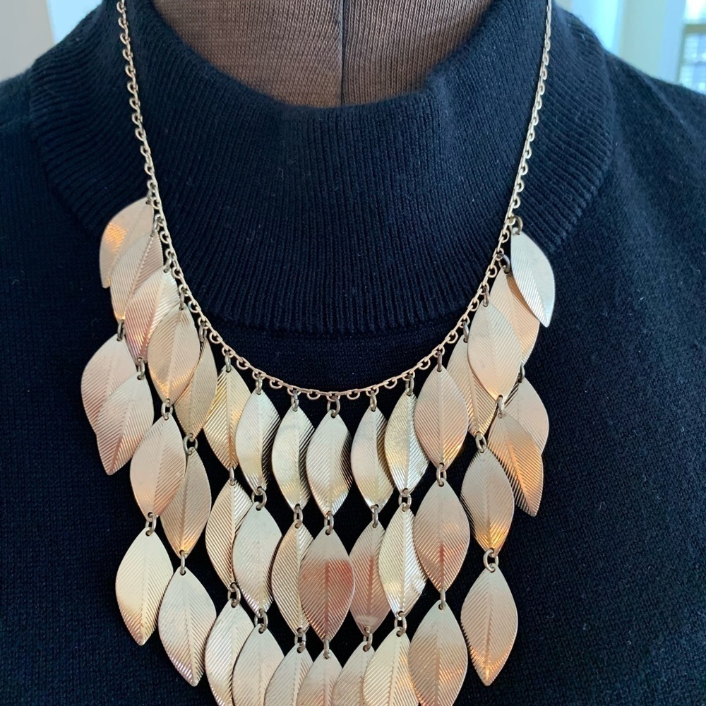 Gold tone 40 leaf necklace with beautiful  chain delicate and stunning combined